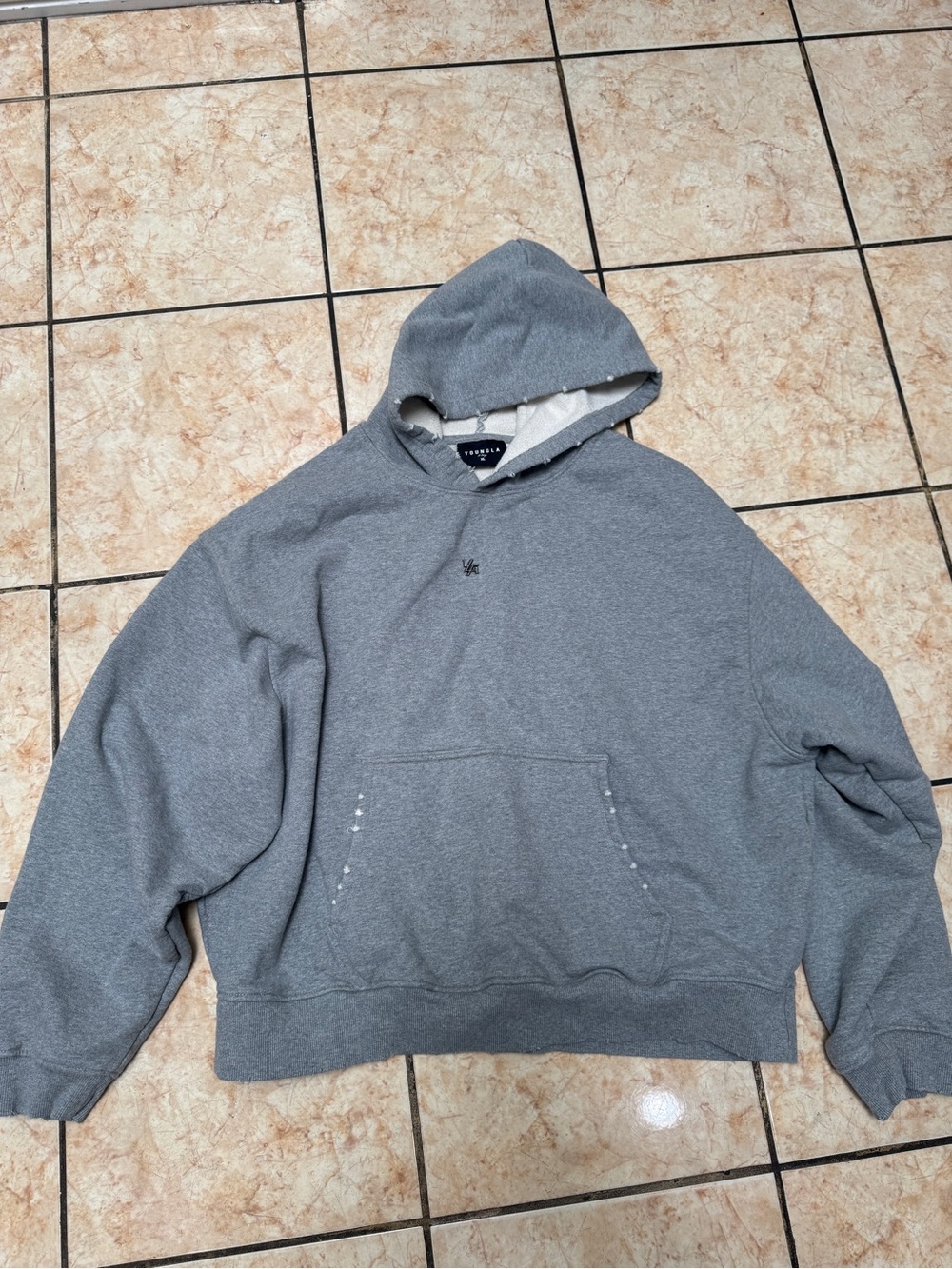 YoungLA Gray Hooded Pullover Sweatshirt